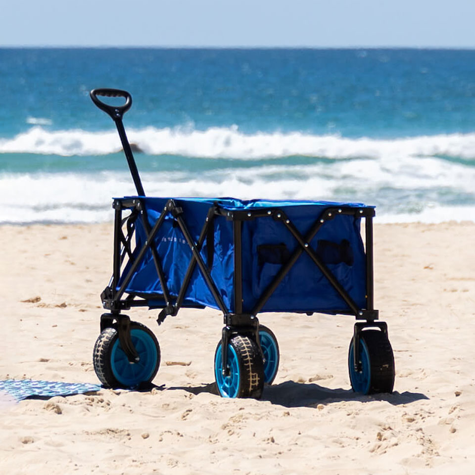 Heavy duty beach trundle trolley on the sand