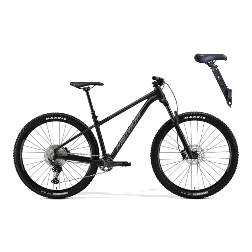 Merida Big Trail hardtail mountain bike with a Shotgun child seat, Bike On bike hire Noosa